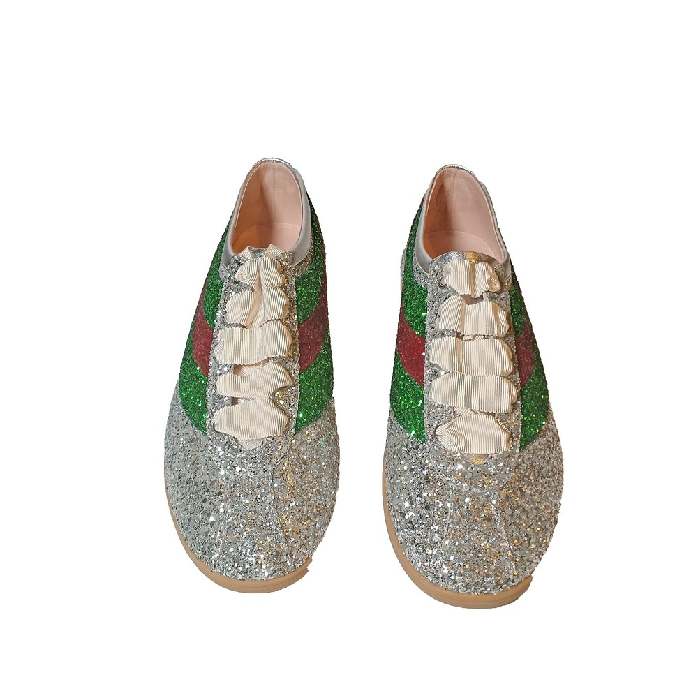 Gucci Silver Glitter Falacer Bee Low Top Sneakers, 9.5 Men's / 11 Women's - Picture 4 of 13